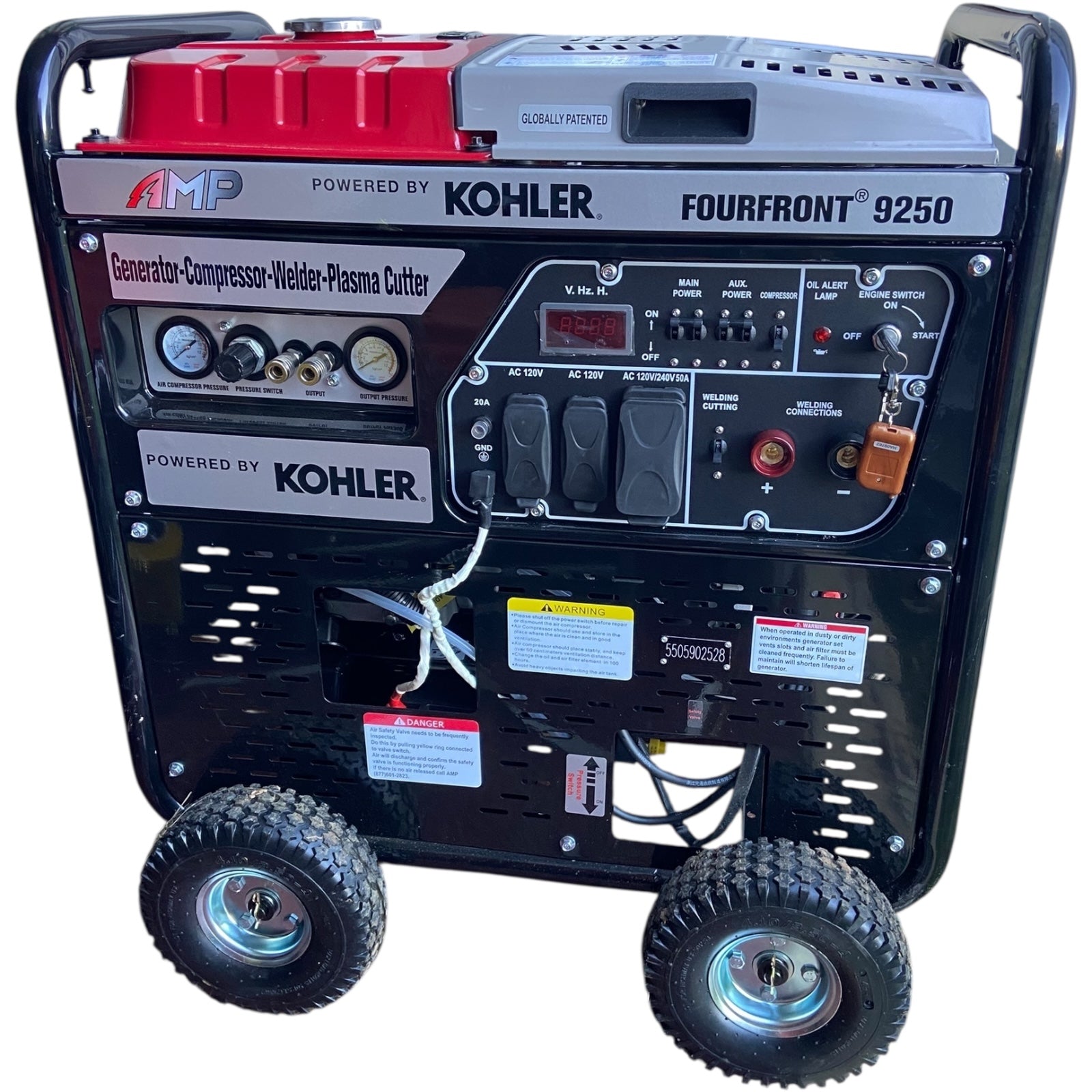 Kohler 9250 4-in-1 jobsite tool featuring generator, plasma welder, air compressor, and remote start capabilities.